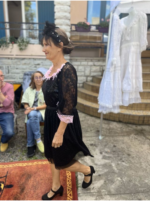 Robe de Soirée Noire et Rose