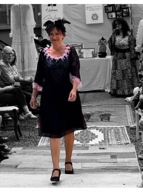 Robe de Soirée Noire et Rose - 4