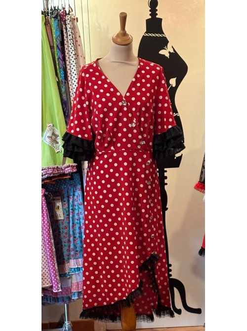 Robe flamenca rouge à pois blancs