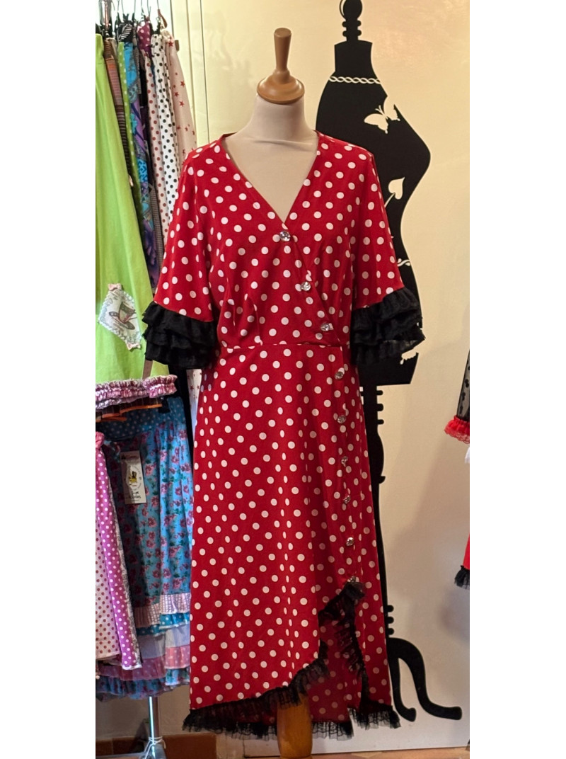 Robe flamenca rouge à pois blancs - 5